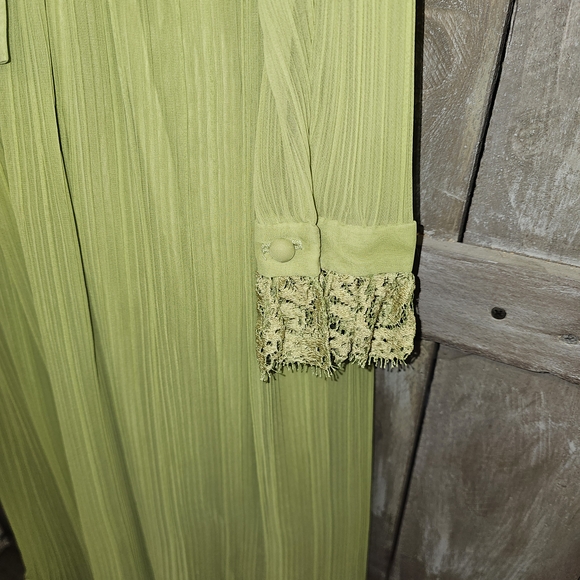 MISS ELLIETTE CALIFORNIA Vintage Chiffon Pleated With Lace Green‎ Size XS Lot CC - Picture 4 of 15